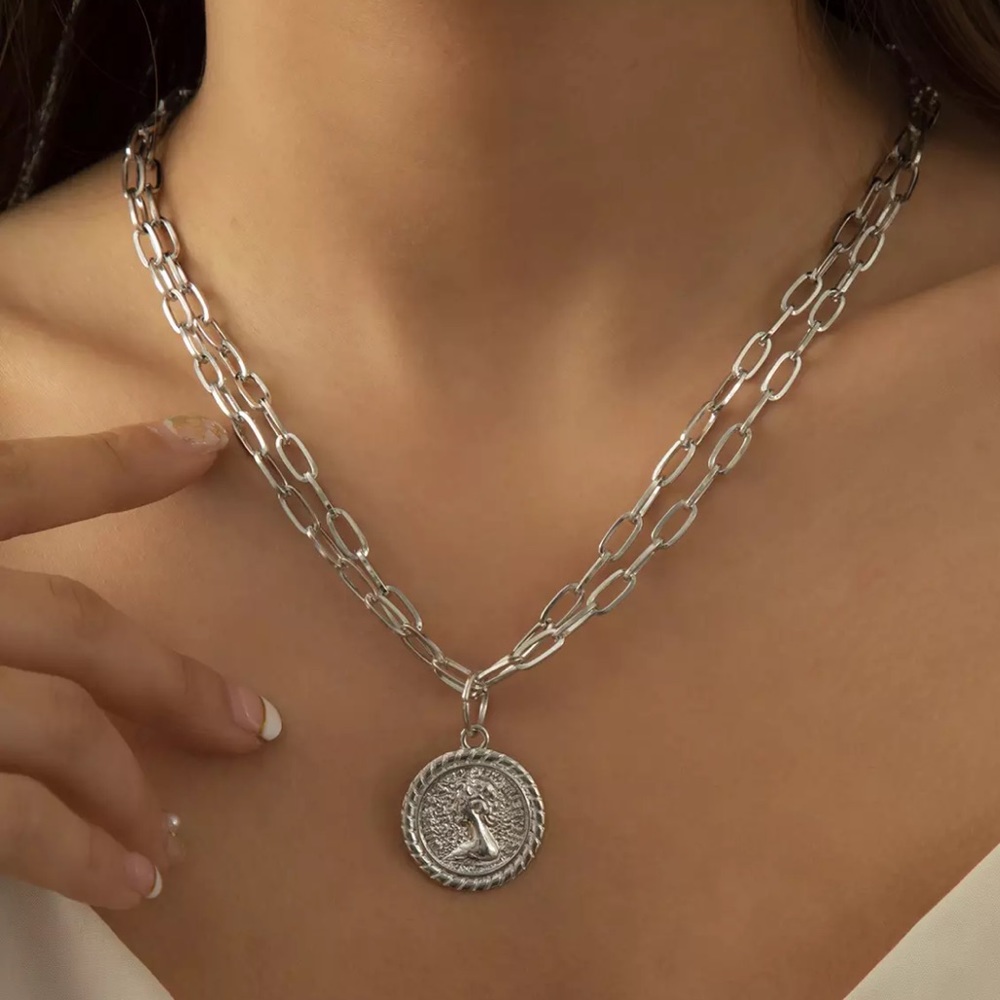 NEW COIN STERLING SILVER DOUBLE LAYERED CHOKER NECKLACE - Picture 2 of 6